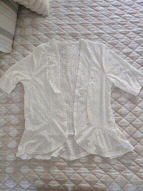 White Eyelet Cotton Cardigan.